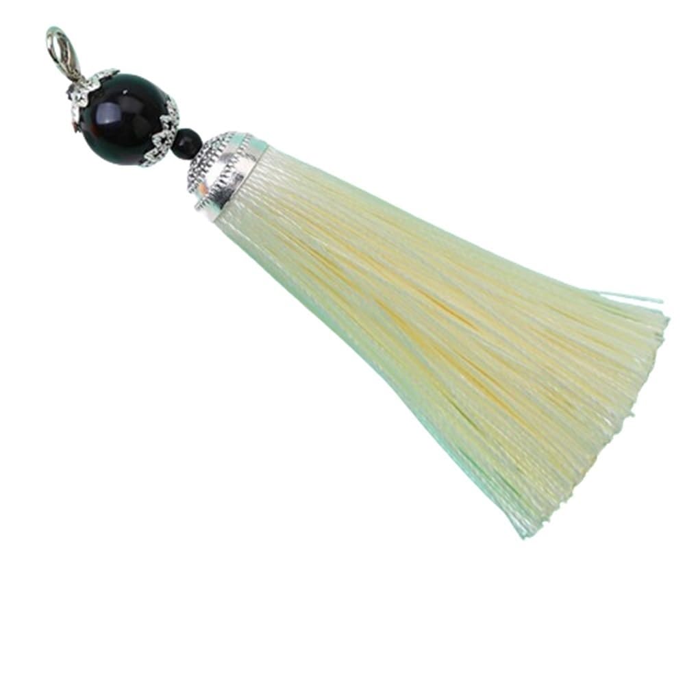 Versatile Tassel Keychain Beads Charms Silk Tassel, 8cm Silky Lobster Clasp, Pendant for DIY Crafts Jewelry Making Accessories 1pc(Beige)