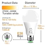 UCB Led Light Bulbs 12W(130W Equivalent), 2700K-6000K，A19 E26 Bluetooth Color Changing Light Bulb Controlled by BRmesh APP, 16 Million Colors-DIY Flash/Fade - Timing - DIY Scenes- Music Sync (8 Pack) - Image 2