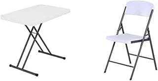 LIFETIME 28241 Adjustable Height Personal Table, 30 Inch with Essential Folding Chair, White Granite