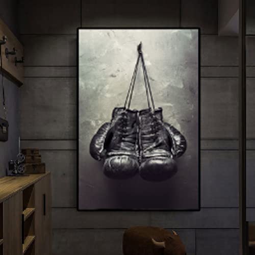 Gants de boxe toile abstraite noir et blanc pour salon moderne 50x70cm