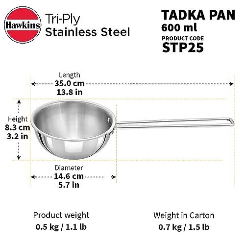 Hawkins 2.5 Cup Tadka Pan, 600ml Triply Stainless Steel Pan, Silver (STP25) by Hawkins - Image 4
