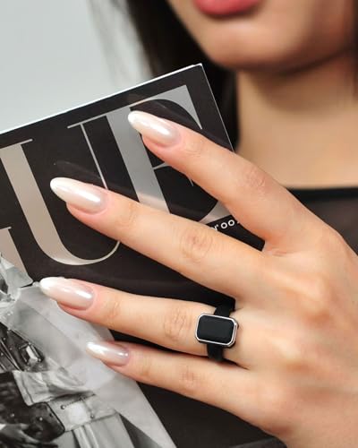 Rinfit Silicone Wedding Bands for Women, Braided Rings, Rubber Engagement Rings For Her - Emerald and Heart Ring Black/Silver, Size 74