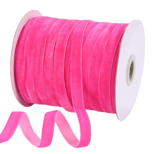 Abbaoww 50 Yards Vintage Hot Pink Velvet Ribbon 3/8 Inch for Gift Wrapping Christmas Wedding Home Decoration DIY Projects(Hot Pink)