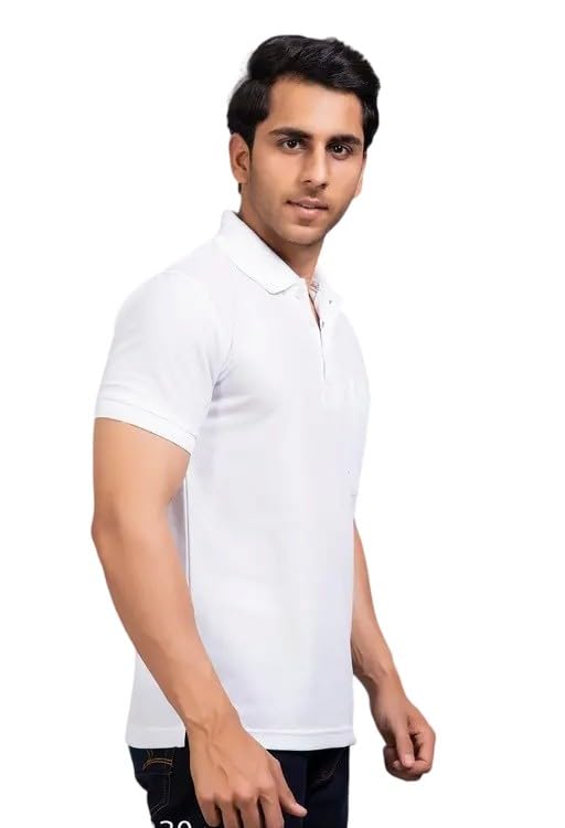 Image of Men's Cotton Blend Half Sleeve Solid Regular Fit Solid Comfortable Stylish Polo Tshirt 12