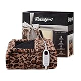 Beautyrest Long Brushed Faux Fur Ogee Textured Design Electric Blanket, Auto Shut Off, Virtually Zero EMF, Multi Heat Setting, UL Certified, Machine Washable, Leopard Throw 50x60