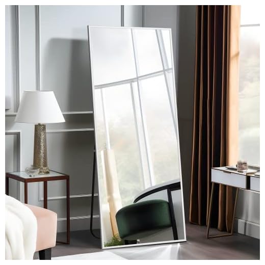 NeuType Full Length Mirror Standing Hanging or Leaning Against Wall, Large Rectangle Bedroom Mirror Floor Mirror Dressing Mirror Wall-Mounted Mirror, Aluminum Alloy Thin Frame, White, 65"x22"