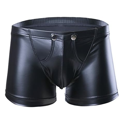 Mufeng Men's Faux Leather Low Rise Boxer Shorts Cover
