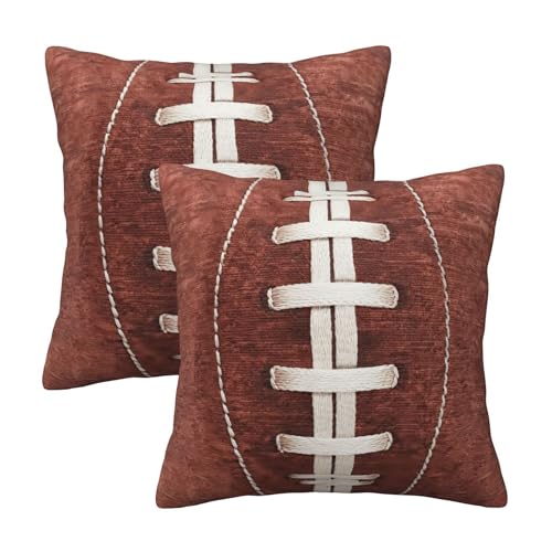 WIBUE Football Pillow Covers, 18 x 18 Inch Set of 2 American Footballs Game Time Throw Pillow Case for Sofa Couch (Football)