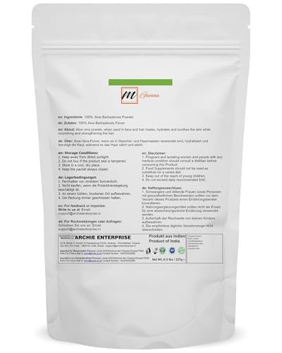 100% natürliches Aloe Vera Blattpulver Reines Aloe Barbadensis Natürlicher Feuchtigkeitsspender Erfrischt trockene Haut Gesunde Haarpflege 0,50 lbs / 227 g