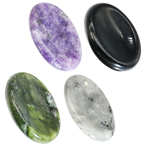 KAJNBN Placas de Masaje Facial de Cristal Natural 4piezas para Aliviar Ansiedad y Proteger la Piel Diseño Redondo Creativo y Herramienta de Masaje Eficaz Color Aleatorio