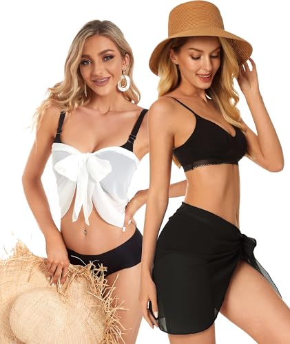 CHICGAL 2 Pieces Women Beach Sarong Bathing Suit Wrap Skirt Sheer Bikini Swimsuit Cover Ups for Swimwear2