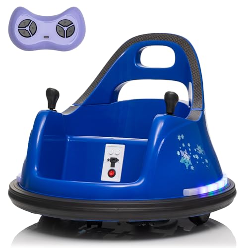 Image of Electric Kids Car Ride On Bumpin Bumper Car for Boys and Girls, 12V Electric Bumper Car Toy Gifts W /Parent Remote Control, 360 Spin, Music and Bright LED Lights, Dark Blue