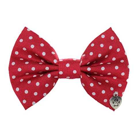 New Dogs Bow Tie Bowtie RED Dots CHARM Cotton Elastic Band attach COLLAR ACCESSORY Handmade UK (Large Red Dots CHARM) Cover