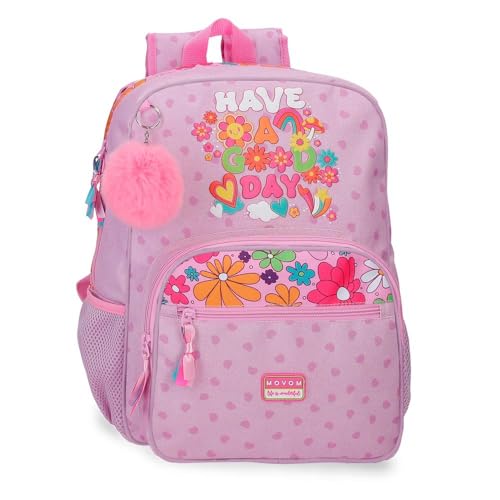 Mochila escolar infantil Enso Into The Wild rosa con ruedas dobles y carro de poliéster resistente
