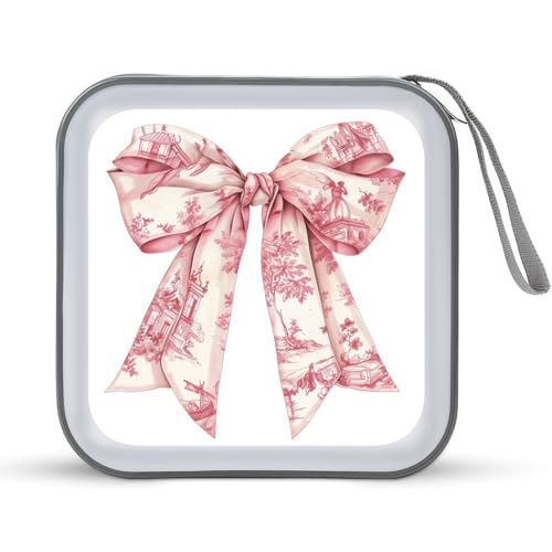 Bow with Vintage Pink White Pattern CD Case DVD Storage Case Portable