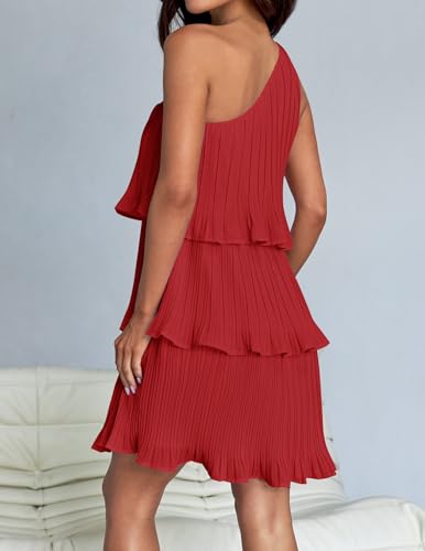 Image of ZESICA Women's 2025 Summer Sleeveless Mini Dress Boho One Shoulder Ruffle Tiered Layered Flowy A Line Dresses