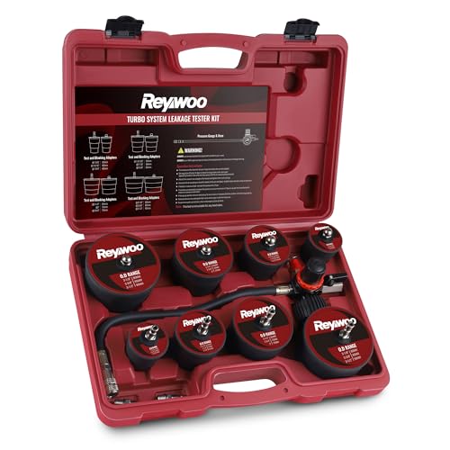 Reywoo Turbo Boost Leak Tester Kit 10pc Turbo System Leakage Tester Set with 4 Pairs of Stepped Adapters 1-3/8 to 3-1/2 Turbo Pressure Leakage Tester for Cooling Emissions Exhaust Pipes