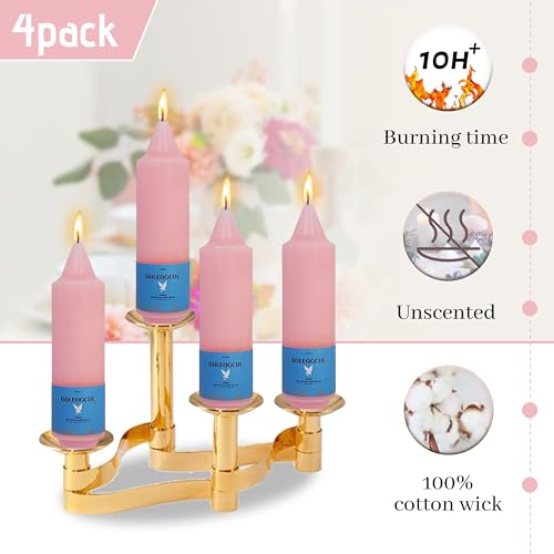 Image of Handmade Unscented Taper Candles Slow Burn Blush Pink Candle 5 Inch Short Candle Sticks Smokeless Unique Candlesticks for Weddings Gifts Home Decoration 4 Pcs