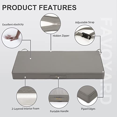 Favoyard Outdoor Bench Cushion 48 X 18 Inch Waterproof Patio Furniture Cushions 3-Year Color Fastness Garden Sofa Settee Couch Swing Pads With Handle And Adjustable Straps, Light Gray #TOP3