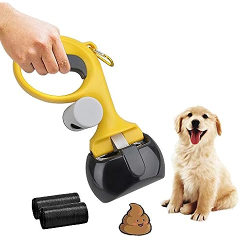 TANGN Tragbare Hundekotgreifer, Robust Hundeschaufel Hund Pooper Scooper mit 2 Rollen Müllsäcke Kotgreifer Hunde Hundekot Greifer Hundekotschaufel für Katze Hunde und Katzen Rasen im Freien Gelb Cover