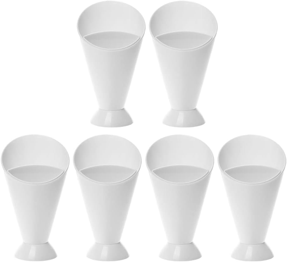 Housoutil White Dessert Plates Plastic French Fries Cup 6Pcs French Fry Cone Dipping Cups French Fries Holder with Ketchup Compartment Standing 2 in 1 Snack Cone with Dipping Cup White Serving Tray