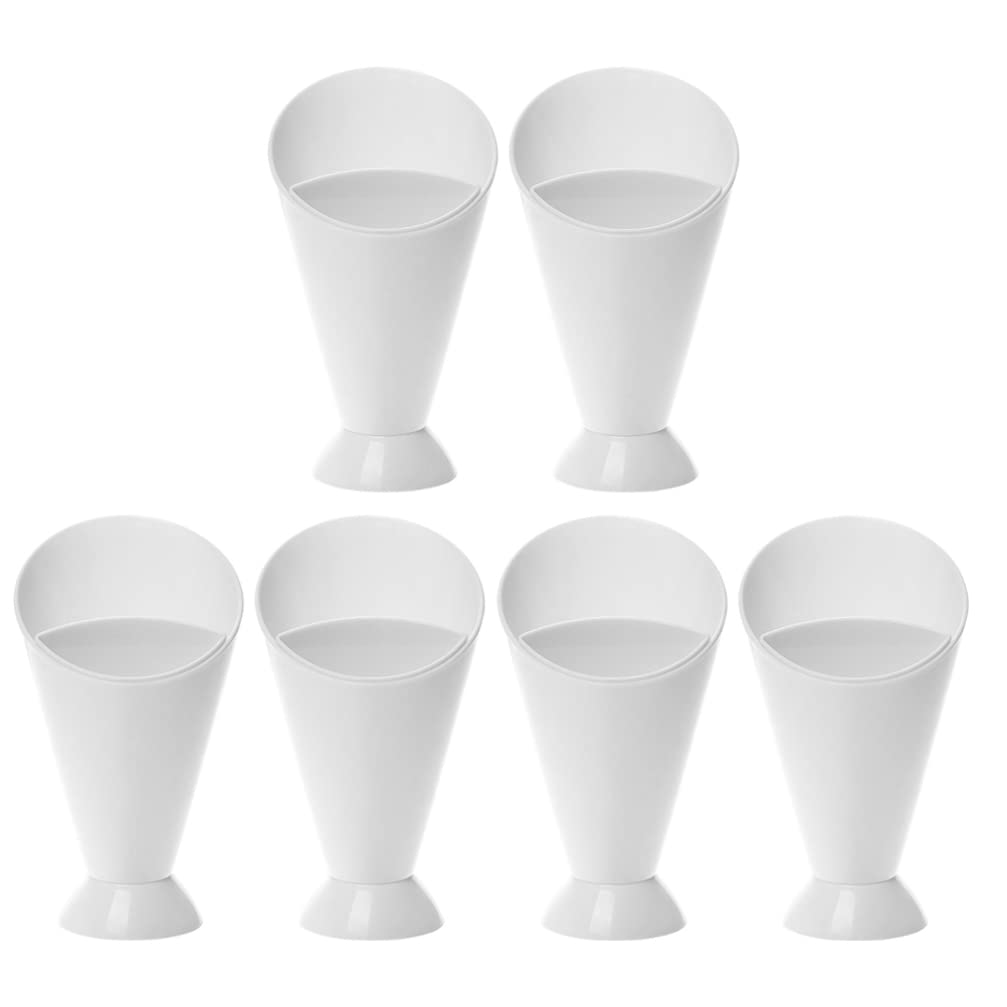 Housoutil White Dessert Plates Plastic French Fries Cup 6Pcs French Fry Cone Dipping Cups French Fries Holder with Ketchup Compartment Standing 2 in 1 Snack Cone with Dipping Cup White Serving Tray