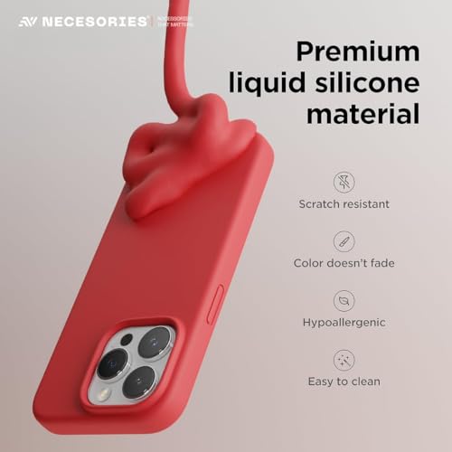 Image of Liquid Silicone Case Compatible for iPhone 15 Pro Max Red | Slim Back Cover | Soft Touch Bumper | Shockproof Drop Protection | Microfiber Cloth Inside | Sleek Solid Design