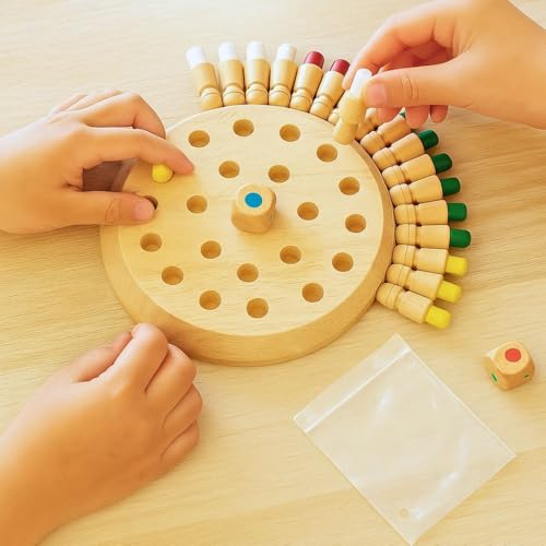 Image of TOYTONIC Wooden Color Memory Game for Kids Age 3+ - Brain Puzzle Toy for Boys, Girls & Adults | Indoor Educational Board Matching Challenge,Birthday Gift, Family Party Play, Montessori Learning Set