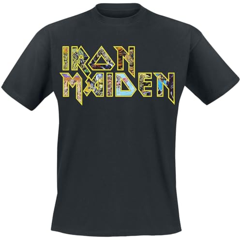 Iron Maiden Eddies Logo Homme T-Shirt Manches Courtes Noir L 100% Coton Regular/Coupe Standard