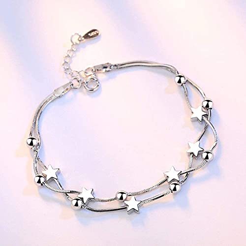 Pulsera de plata con diseño de estrellas de doble cadena para mujer 4