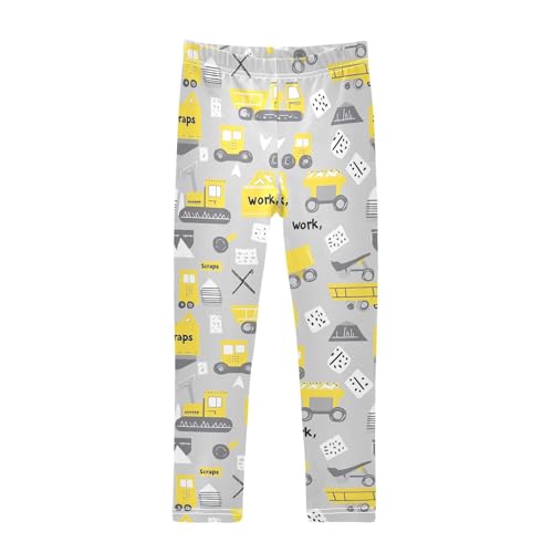 Wusikd Construction Vehicle Girls' Leggings Toddler Doodles Grey Kids Yoga Pants Dance Active Tights 4T