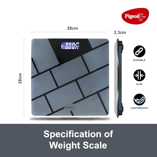 Image of Pigeon Iris Weighing Machine for Body Weight Machine| Digital Bathroom Scale for Weight Measurement| Weighing Scale with LCD Display| 36 Months Warranty, Black, 180 Kg