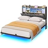 YITAHOME Bettgestell LED mit Kopfteil LED-Beleuchtung USB-Ladestation inkl Kopfteil schwebendes Design Metallrahmen Stoffbezug in grau ohne Matratze 140X200CM