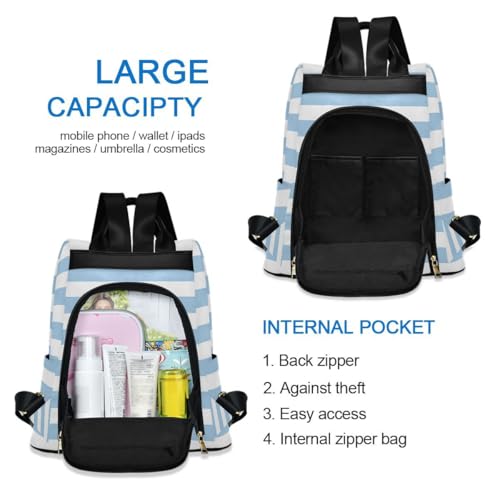 Image of ALAZA Blue White Striped Trips Hiking Camping Rucksack Pack for Women