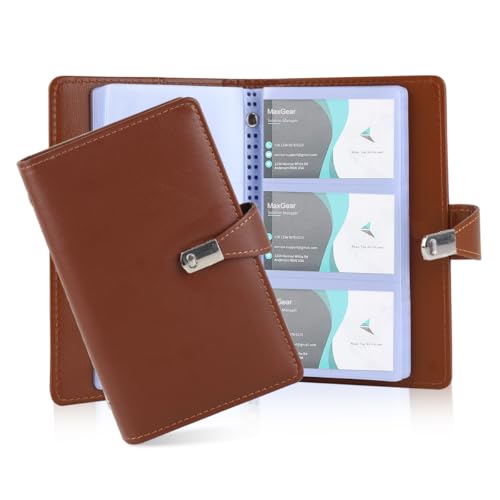 Image of Climberty Business Cards Holder 150 Pockets PU Leather Cover Travel Business Cards Holder Fit for 3.5x2.3 in Cards, Semi-Transparent Pockets, Versatile for Credit and ID Cards