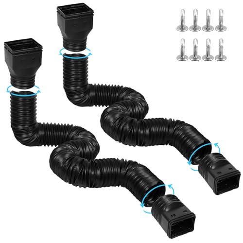 plusgutter 11.5ft Long Gutter Downspout Extensions Flexible, 4“ Diameter Drain Downspout Extender, Down Spout Drain Extender for Rainwater Drainage, Extendable from 2.6ft to 11.5ft(2Pack, Black)