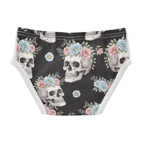 CHIFIGNO Funny Skull Pastel Flower Black Briefs for Boys Soft Cotton Underwear Toddler Boys Printed Brief Underwear2