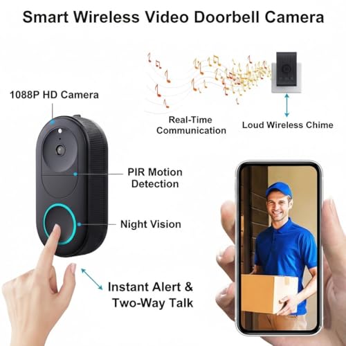 Image of Clefairy Wireless Doorbell Camera, 2.4GHz WiFi, 1080P HD Video, Two-Way Audio, Night Visions, IP65 Weatherproof, for Home Security Durable Professional Equipment for Home Improvement Daily Use