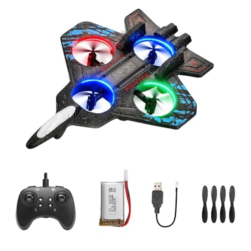 2.4GHz Remote Control Airplane – Foam Jet Fighter with LED Lights, 3 Speed Modes, 2 Batteries, 4 Extra Propellers for Kids & Beginner Pilots