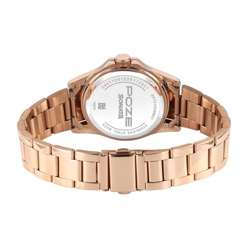 Image of Sonata Poze 8 Quartz Analog with Black Dial IP Rose Gold Stainless Steel Strap Watch for Men - SP70105WM01W
