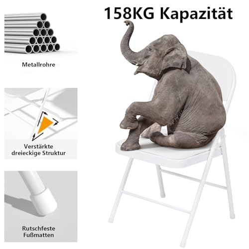 BULAGE 4er-Set Klappstühle, Weiß Klappstuhl Gartenstuhl Klappbar, Metall klappstuhl bis 158 kg… – Ansicht 4