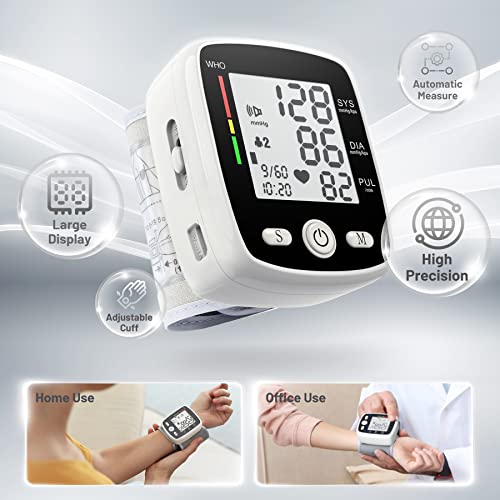 Blood Pressure Monitor Digital Wrist BP Machine Automatic BP Cuff with 2 Users 180 Memory Voice Large LCD Display Adjustable Cuff USB Charging Carrying Case, Black - Image 3