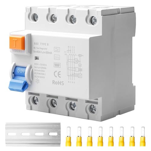 Fi Typ B, Fi Schutzschalter 4P Typ B 40A 30mA, Fi-Schalter Schutzklasse 4 Polig RCD, Fehlerstromschutzschalter DIN Hutschiene für elektrische Sicherheit und Stromwandleranwendungen