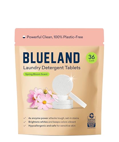 BLUELAND Laundry Detergent Tablets, 36 Count, Spring Bloom Scent, Plastic-Free