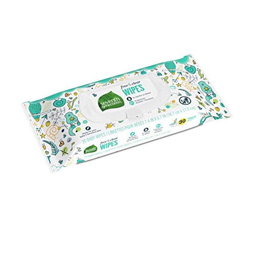Image of Seventh Generation Baby Wipes, Free & Clear with Flip Top Dispenser, 30 count Travel Pack