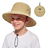 PONCEAU Sonnenhut Kinder Jungen Mädchen, UV-Schutz 50+ Fischerhut Wasserabweisend, Faltbarer Sommerhut mit Karabiner & Kinnriemen, Atmungsaktiv Outdoor Strandhut für Kleinkind (2-12 Jahre)