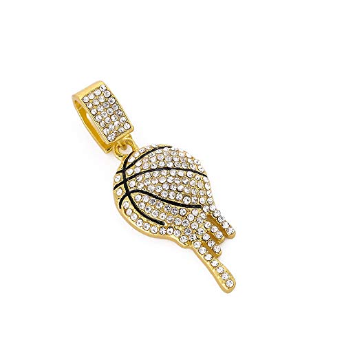 HH Bling Empire Mens Iced Out Hip Hop Silver Gold Artificial Diamond NBA Basketball Related Pendant cz Tennis Chain Necklace 22 Inch (Dripping Basketball -Gold, with Tennis)