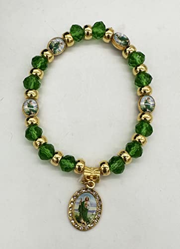 RBN Saint Jude Crystal Green Stone Bracelet Pulsera De San Judas Tadeo Prosperidad Proteccion Y Buena Suerte Baptism Beaded Bracelets - 12 PCS4
