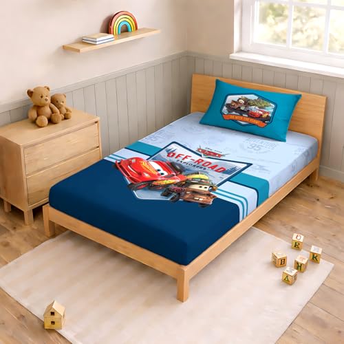 Image of Sassoon Disney Pixar Cars Digital Printed, Cotton Single Bedsheet, 300 TC, 1 Pillow Cover, Fade Resistant, Bedsheet for Kid's Bedroom, (1.50m X 2.35m)