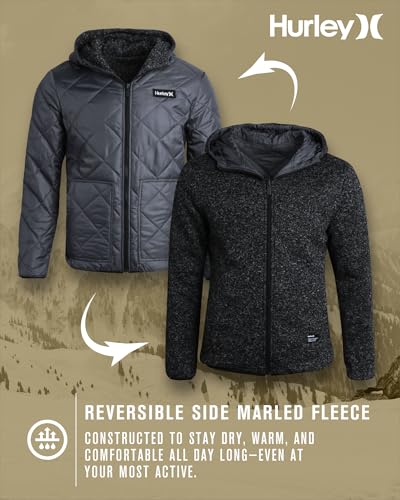 Hurley Men's Reversible Jacket - Quilted Puffer Reversible to Fleece Sweater - Warm Insulated Zip Up Jacket for Men (S-XL)3